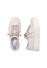 Beige Leinenschuhe mit Schnürdesign, runder Zehenpartie, strukturiertem Gummisohle und Logodetail an der Seite sowie auf der Innensohle.