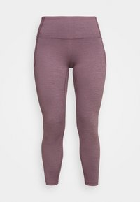 Legginsy z wysokim stanem w ciemnym mauve, wykonane z elastycznego materiału o gładkiej fakturze, z bocznymi kieszeniami i smukłym krojem.