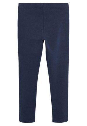 Navy legging gemaakt van rekbare katoenstof, met een eenvoudig ontwerp, een elastische tailleband en een gladde textuur.