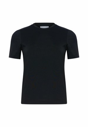 Czarna koszulka z krótkim rękawem wykonana z bawełny. Posiada okrągły dekolt i gładką fakturę. Prosty design bez wzorów i zdobień.