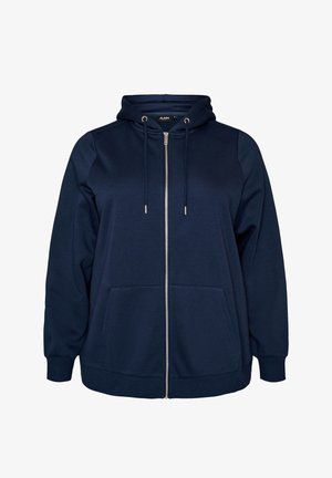 Zizzi, KAPUZENSWEATSHIRT MIT REISSVERSCHLUSS UND TASCHEN - Sweatjacke - blau