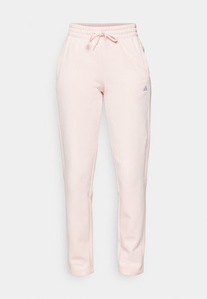 Pantalones de chándal rosas con cintura ajustada y cordón regulable, que incluyen bolsillos laterales y un sutil logo de la marca en el muslo superior.