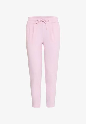 Lichtroze sweatpants gemaakt van zachte stof. Voorzien van een elastische tailleband met een trekkoord en twee voorkepers. Met taps toelopend ontwerp.