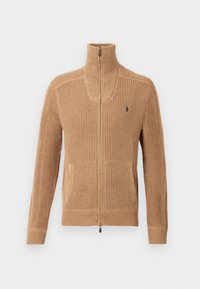 WAFFLE-KNIT WOOL-COTTON FULL-ZIP SWEATER - Ζακέτα - brown sugar