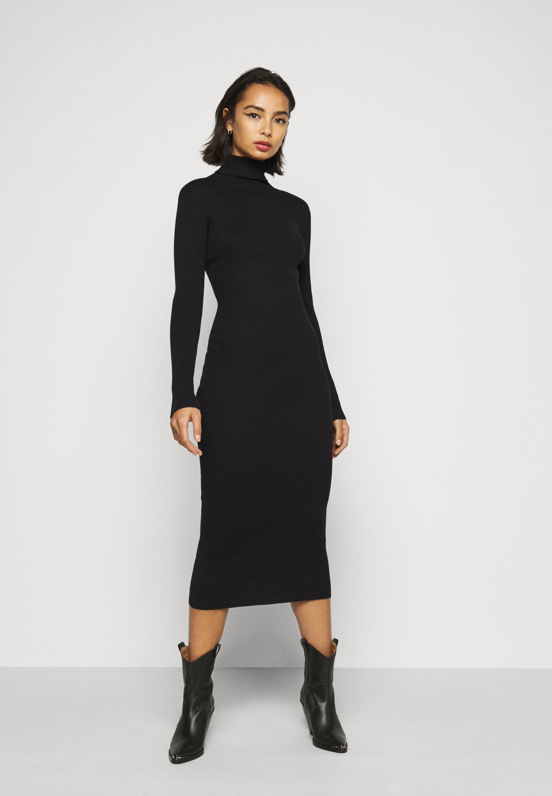 black polo neck midi dress