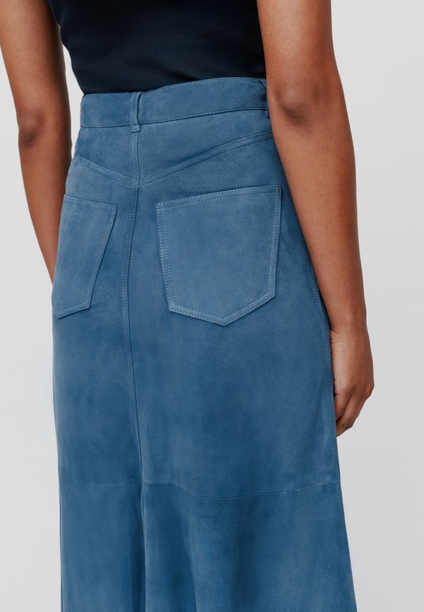 LACY - Leather skirt - steinblau3