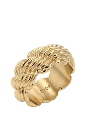 Anello a fascia larga color oro con design a corda intrecciata e superficie interna liscia incisa con il nome del marchio JOOP!