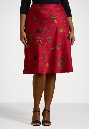 BELTING PRINT SATIN CHARMEUSE MIDI SKIRT - A-lijn rok - red multi