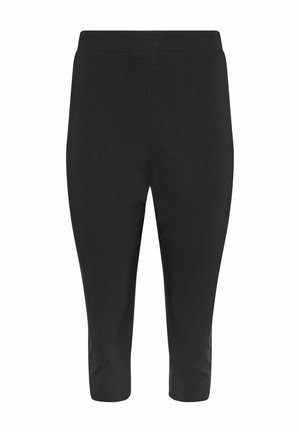 Zwarte cropped broek met een smalle pasvorm en een elastische tailleband, ontworpen voor casual of sportief gebruik.