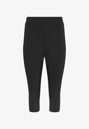 Zwarte cropped broek met een smalle pasvorm en een elastische tailleband, ontworpen voor casual of sportief gebruik.