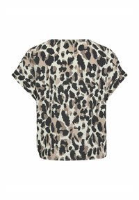 Top med kort ärm i leopardmönster i beige, svart och krämfärgat. Mjuk textur med en lös passform, rund halsringning och utan stängning.