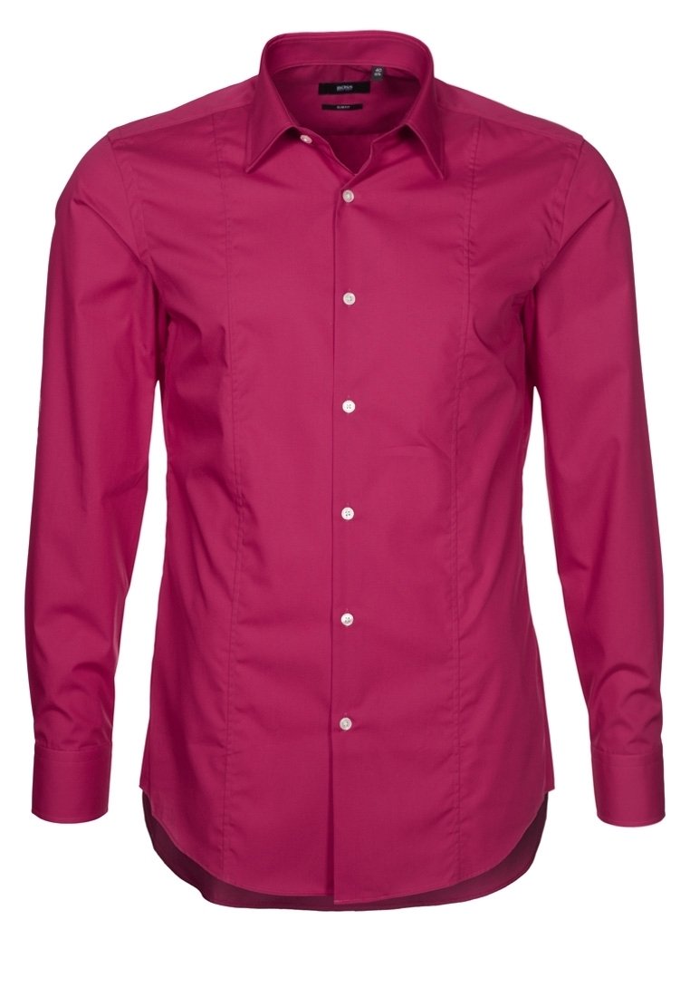 Dopasowana koszula z długim rękawem w żywym różowym kolorze, wykonana z gładkiej bawełnianej mieszanki. Posiada klasyczny kołnierzyk oraz sześcioprzyciskowy listwę z białymi guzikami.
