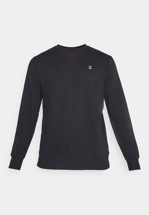 Schwarzer Rundhalsausschnitt-Pullover aus weichem Material, mit langen Ärmeln und gerippten Bündchen. Kleines Logo in Weiß auf der Brust.