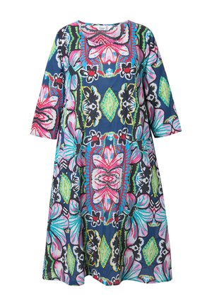 MIAMODA, MIDI A-LINE FLORAL PATTERN 3/4 SLEEVES - Hverdagskjole - dark blue