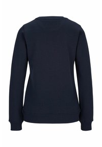 Marineblauwe sweatshirt met een ronde halslijn, lange mouwen en geribde manchetten. Glad textuur zonder zichtbare patronen of accenten.