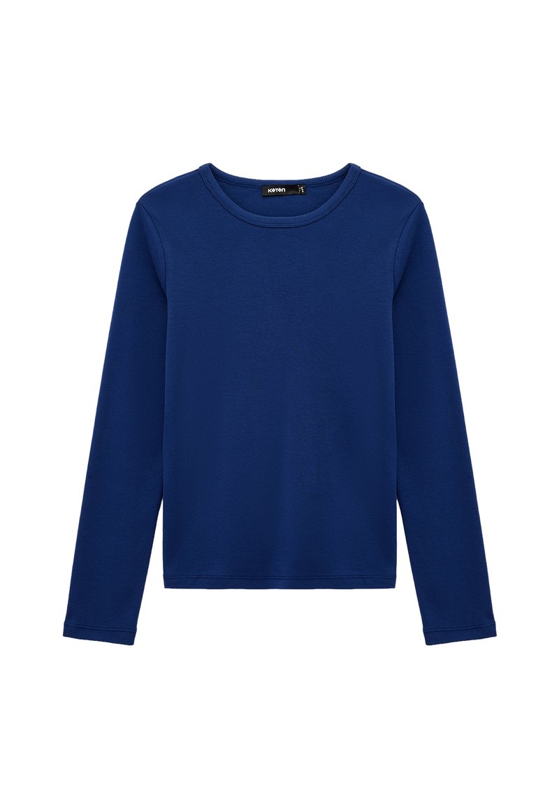 Langsleeve marineblauwe shirt van een katoenmix, met een ronde halslijn, rechte zoom en een gladde, effen textuur.