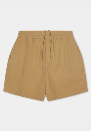 Korte beige shorts van lichtgewicht stof, met een elastische tailleband en trekkoord, zijzakken en een relaxed fit.