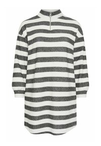 Randig tröja i svart och vitt, med hög krage och halv dragkedja. Har långa ärmar med elastiska manschetter och en avslappnad passform.