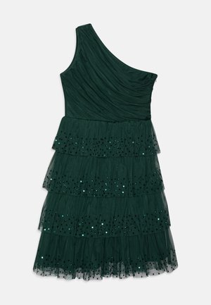 ONE SHOULDER TIERED EMBELLISHED MIDI DRESS - Cocktailkjole / festkjole - dark green