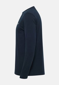 Navy long-sleeve T-shirt made of cotton, featuring a crew neck and a straight cut, with minimal branding on the front.