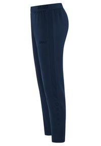 Pantaloni sportivi blu navy realizzati in un tessuto traspirante con pannello laterale testurizzato, vita elasticizzata e logo dettagliato sul davanti e sui lati.
