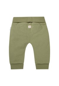 Grüne Baumwoll-Sweatpants mit geripptem Bund und Bündchen. Verfügt über dekorative Nähte und ein kleines angenähtes Label auf der Rückseite.