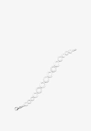 Bracelet en argent comportant une série de cercles de tailles variées, avec une finition lisse et une fermeture à fermoir à une extrémité.