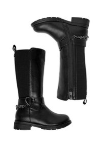 Mustad põlveni ulatuvad saapad, mis on valmistatud siledast sünteetilisest nahast ja millel on sooniline kangas. Omaduseks on südamekujulise pandlaga ja külje pealne tõmblukk sulgemiseks.