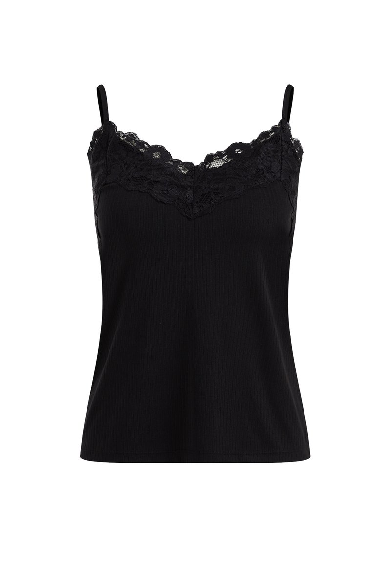 Damen T-Shirts | WE Fashion SINGLET MET RIBSTRUCTUUR EN KANT Top black/schwarz - MB99102 Damen T-Shirts | WE Fashion SINGLET MET RIBSTRUCTUUR EN KANT Top black/schwarz - MB99102