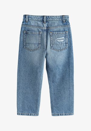 Svijetloplave traperice s ravnim krojem, koje imaju dva stražnja džepa i izblijedjeli detalj na desnom džepu.