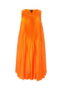 Vestido sin mangas con pliegues en un brillante color naranja, con un cuello redondo y una silueta fluida. Fabricado en una tela suave y ligera.