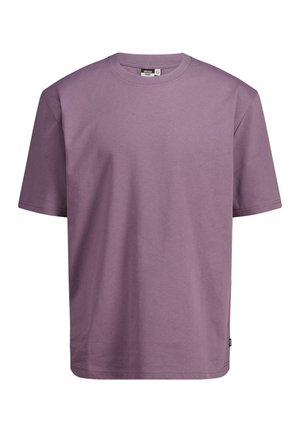 Purple cotton t-shirt with short sleeves, crew neck, and relaxed fit. Smooth texture and minimalistic design without patterns or accents.