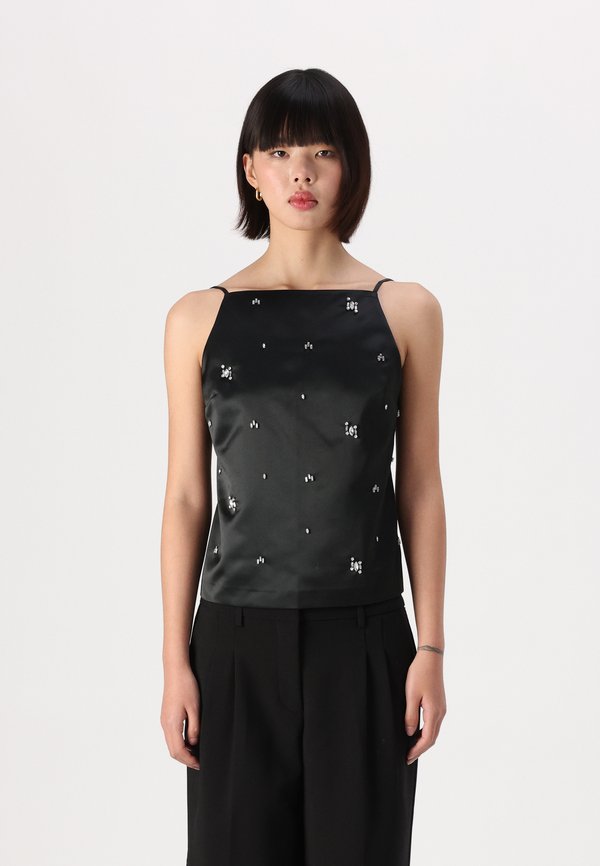 Satin Embellished Open-Back Apron Top - Top