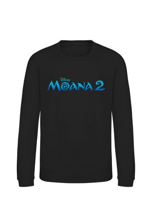 Czarna bluza z długim rękawem z niebieskim logo "Disney Moana 2" nadrukowanym z przodu.
