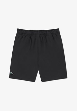 Juodi maudymosi šortai su elastine juosmens juostele, apatiniame kairiajame šone su mažuoju žaliu ir raudonu Lacoste logotipu. Minkšta, lengva medžiaga.