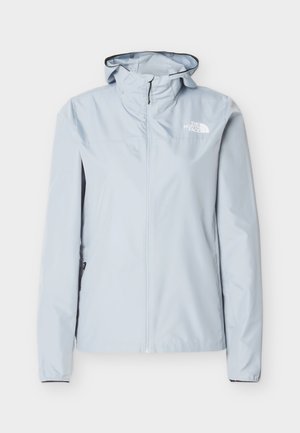 Αδιάβροχο μπουφάν με κουκούλα σε ανοιχτό μπλε χρώμα, με φερμουάρ μπροστά, φερμουάρ σε πλαϊνές τσέπες και το λογότυπο The North Face στο στήθος.