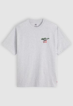 T-shirt grigio a maniche corte in cotone, con una grafica colorata di una pianta sulla parte sinistra del petto e il logo rosso "Levis".