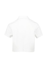 Witte kortärmelige shirt met een standaardkraag, voorzien van een rechte zoom en een gladde katoenstructuur. Geen zichtbare patronen of versieringen.