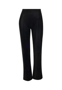 Pantaloni neri a zampa d'elefante con vita alta, dotati di dettagli cuciti lungo le cuciture, realizzati in un tessuto morbido e elasticizzato.