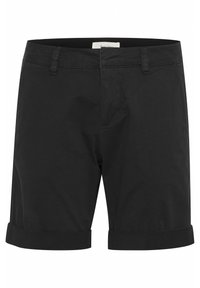 Sorte bomuldsshorts med skræddersyet design, der har en oplagt kant, frontlommer og en standard linning. Glat tekstur med minimal detaljer.