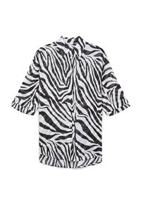 Camicia a maniche corte con stampa zebrate in bianco e nero, colletto e realizzata in tessuto leggero.