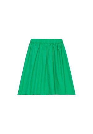 Grüne Baumwollhose mit elastischem Bund, schwingendem Design, glatter Textur und ohne sichtbare Muster oder Akzente.