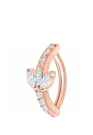 Creolen in Roségold, verziert mit einem floralen Design aus Marquise- und runden klaren Edelsteinen entlang der vorderen Kurve.