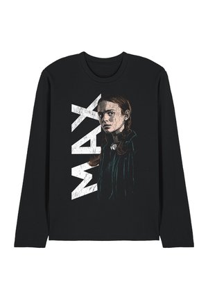 Black long-sleeve shirt with a graphic of a serious girl with braided hair and the bold white text "MAX" next to her.