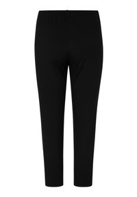 Zwarte stretchleggings met een elastische tailleband, met een slim fit en een enkellange snit, gemaakt van een zachte, gladde stof.