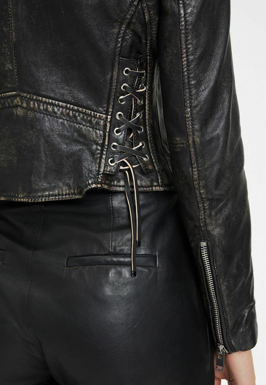 Gipsy Happy Silver Donna Giacca Di Pelle Biker Asimmetrica, Taglio Regular, Colore Nero