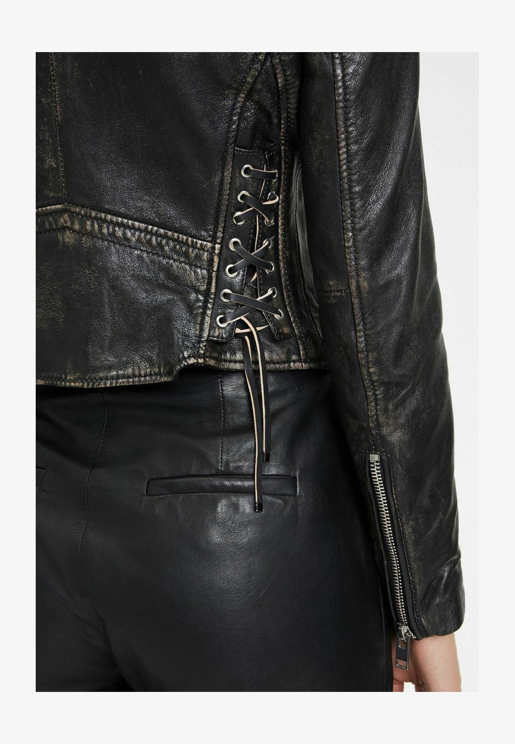Gipsy Happy Silver Donna Giacca Di Pelle Biker Asimmetrica, Taglio Regular, Colore Nero