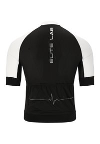 Miestenský cyklistický dres v čiernej a bielej farbe. Obsahuje sieťovú tkaninu, krátke rukávy a grafiku s čiarou srdca na chrbte. Na vrchu je vytlačený nápis "ELITE LAB".