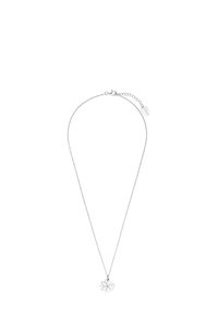 Collana d'argento con pendente a forma di fiore e design texturizzato. Include una catena con chiusura regolabile per adattarsi.