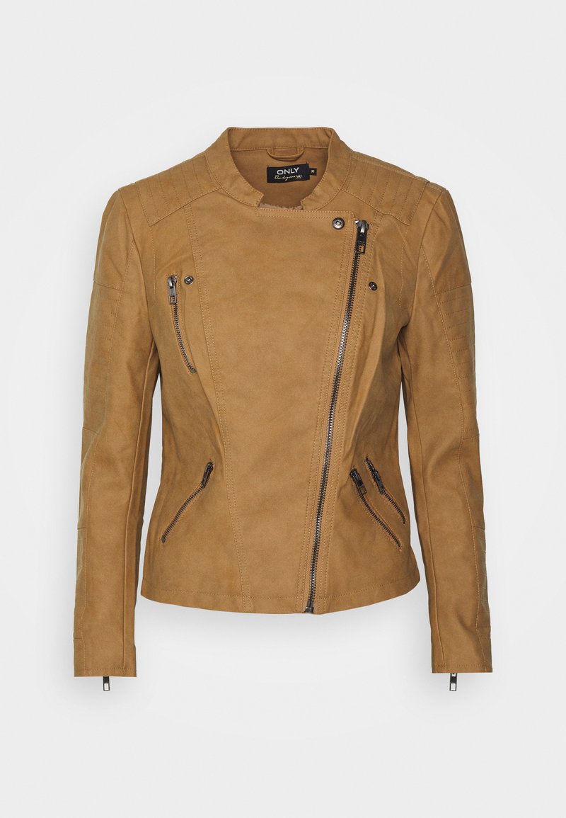 ONLY Petite ONLAVA BIKER - Casaco de pele sintética - tigers eye